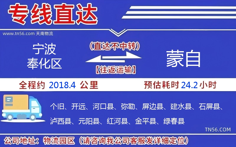 宁波奉化区到蒙自物流公司