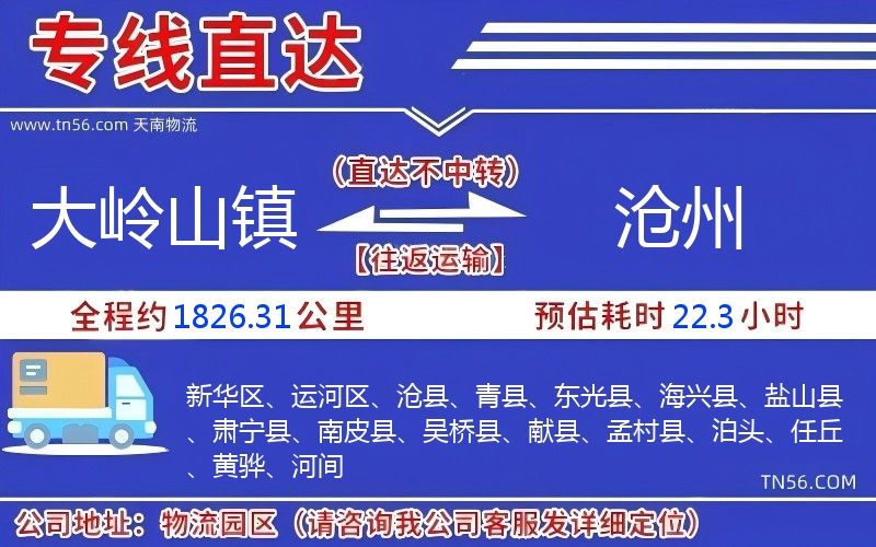 大岭山镇到沧州物流公司 大岭山镇到沧州物流公司