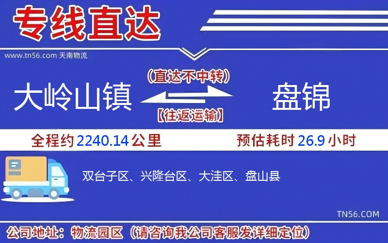 大岭山镇到盘锦物流公司