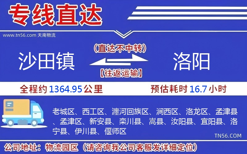 沙田镇到洛阳物流公司 沙田镇到洛阳物流公司