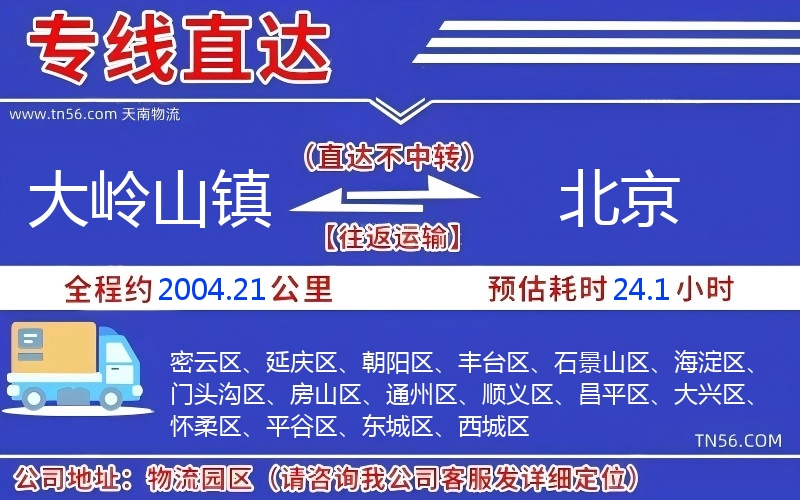 大岭山镇到北京物流公司