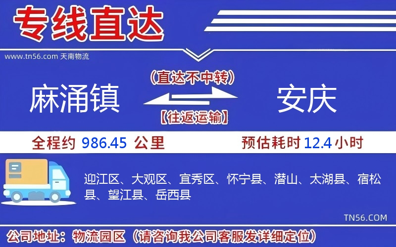 麻涌镇到安庆物流公司